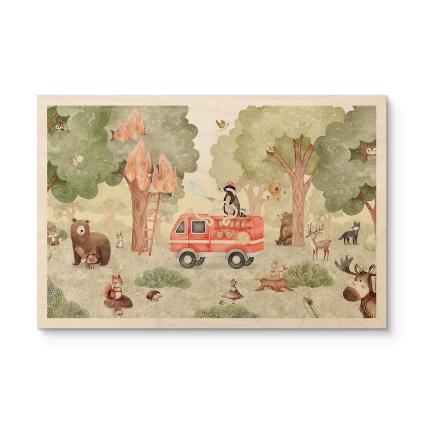 Houten Wanddecoratie Dieren Brandweer in het Bos - Oliver Robins