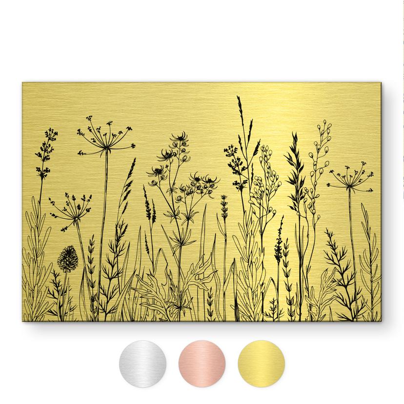 Alu-Dibond brossé avec Effet Doré, Argenté & Cuivré - Illustration de fleurs des champs