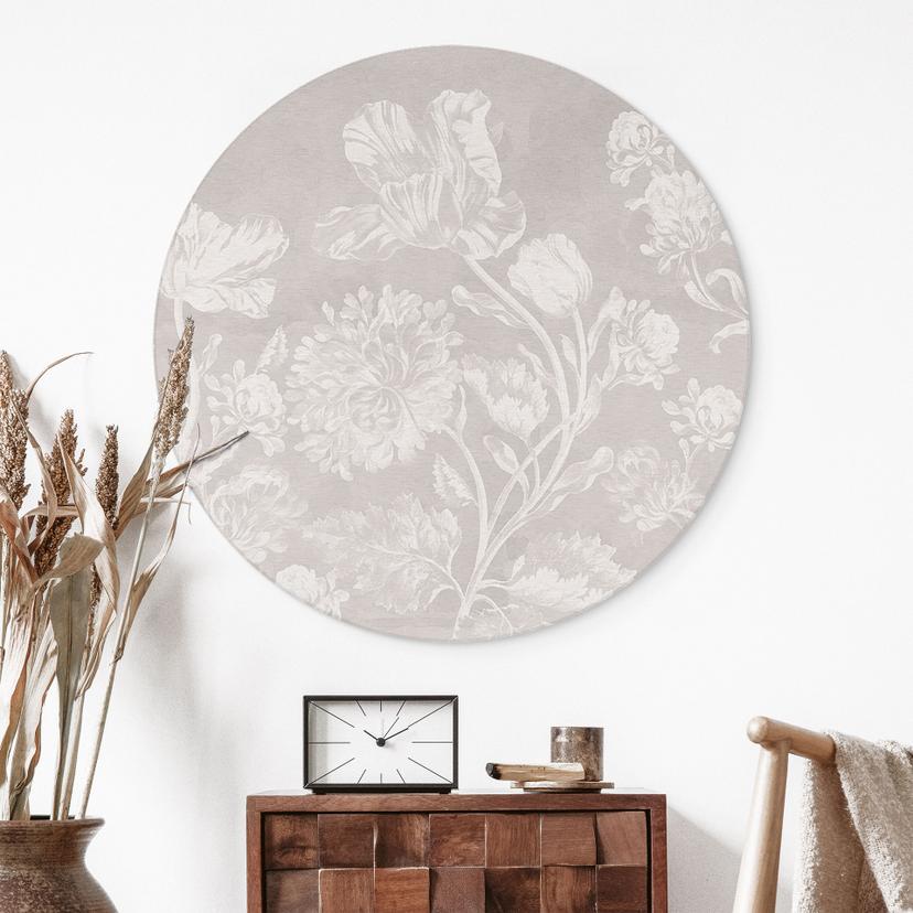 Stampe per pareti con fiori selvatici in gesso beige - Bloomery Decor - Alu-Dibond Round