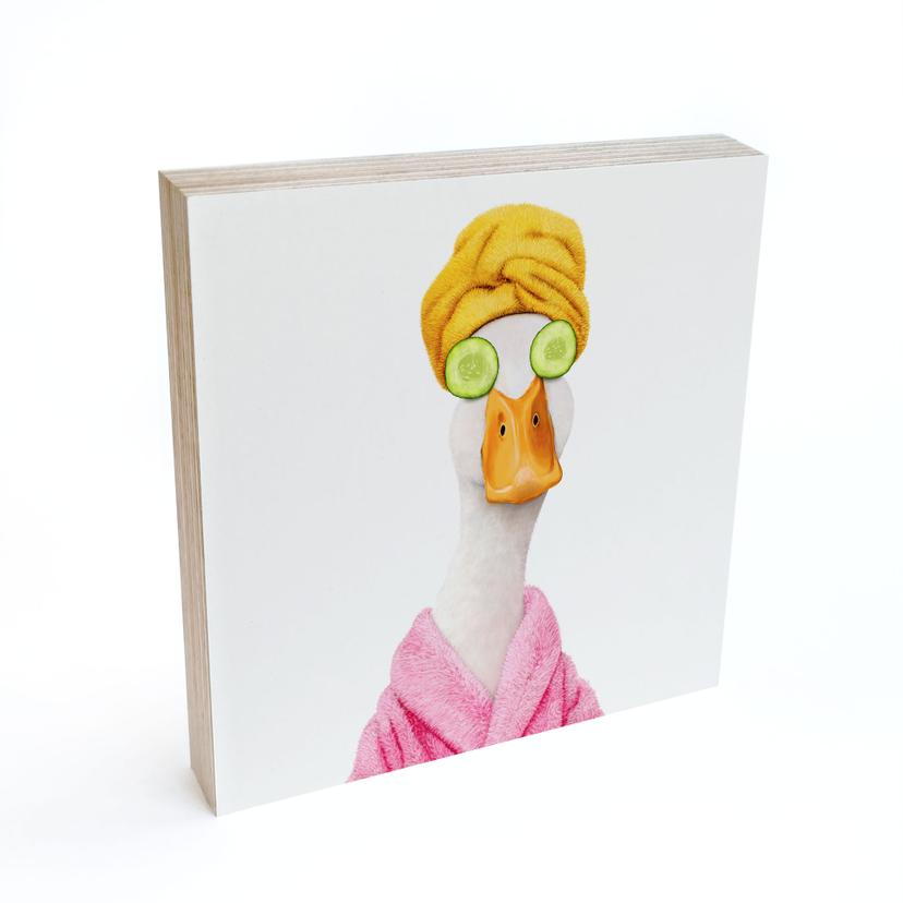 Tableau sur bois Canard Spa Amusant au Masque de Concombre Carré - Korenkova