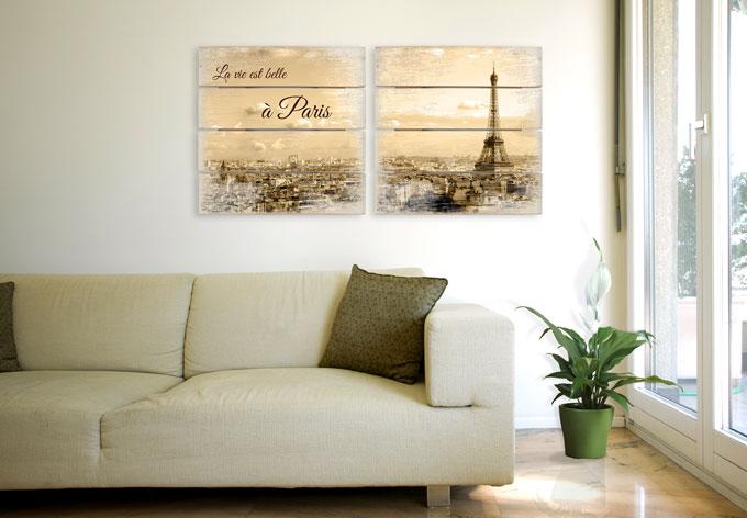 Composizione di stampe su legno - panorama di Parigi (in due parti)