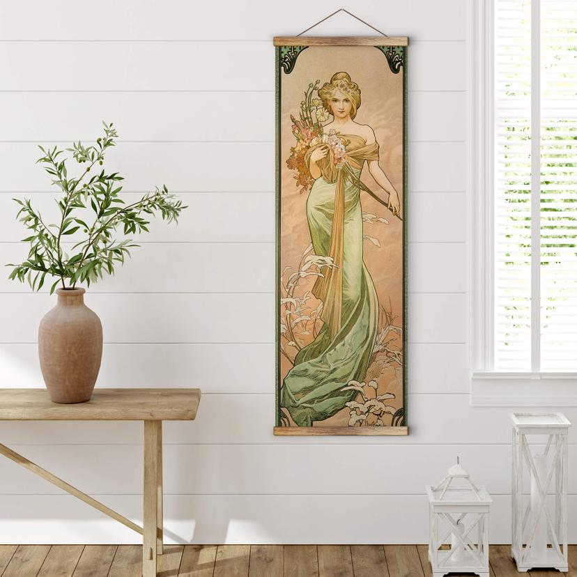 Lienzo, Póster de tela para colgar Mucha - Estaciones Primavera - Panorama