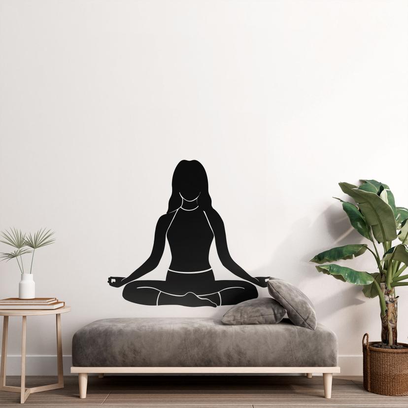 Wallsticker yoga siddende stilling af den kloge silhuet monokrom