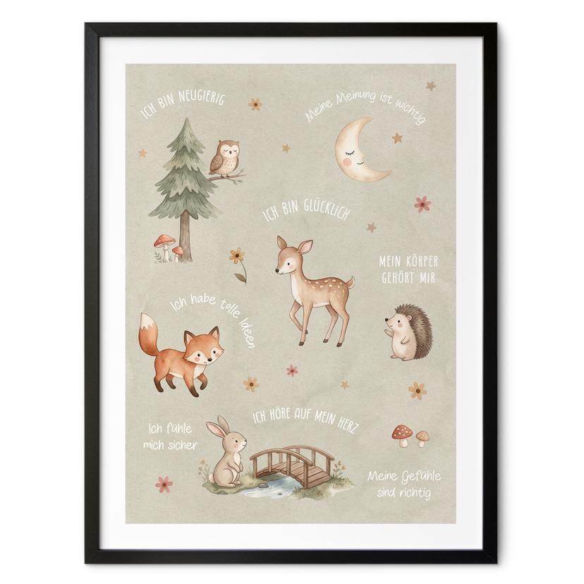 Kinder-Poster - Affirmationen Wald mit Fuchs, Reh und Igel