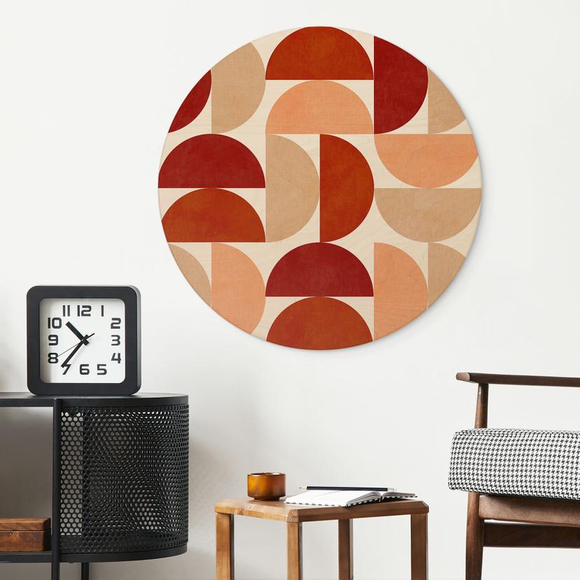 Houten Wanddecoratie Abstracte halve cirkels in warme natuurlijke kleuren - Bré - Rond