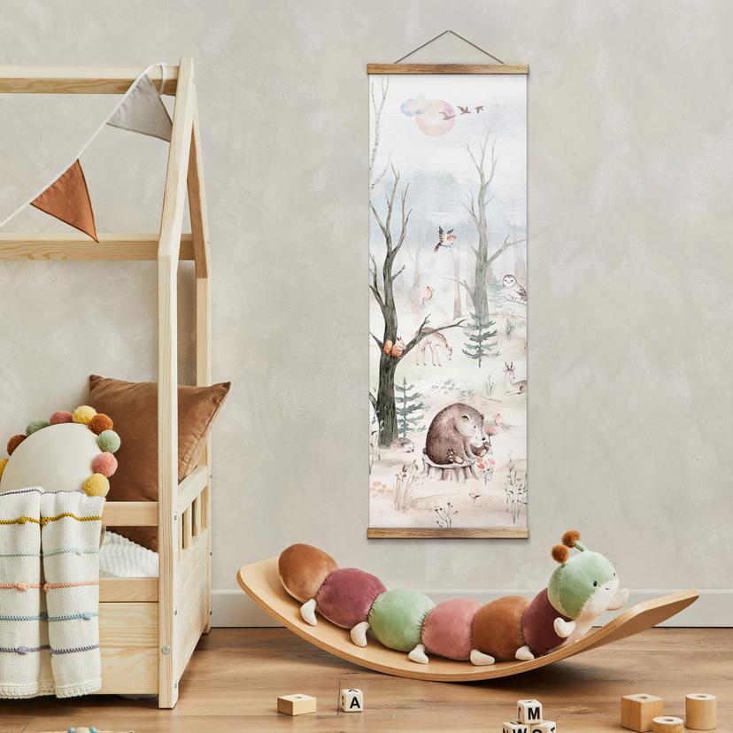 Póster de tela Kvilis - Amigos animales en el bosque - Panorama