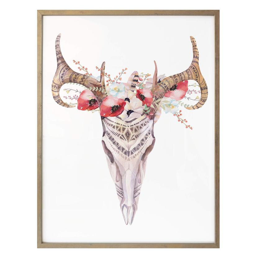 Póster Kvilis - Calavera Boho Flores Rojas