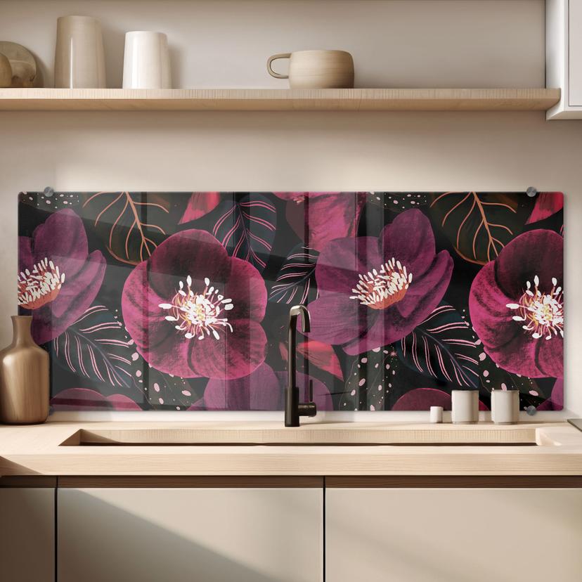 Stænkplade Blomsterpragt i lilla nuancer - Anis-illustration - Panorama