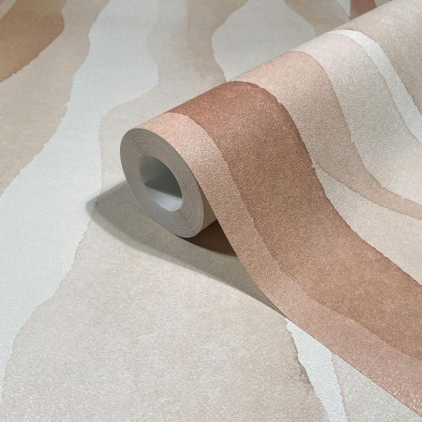 Non-woven tapet i beige abstrakt randig look grafisk modern