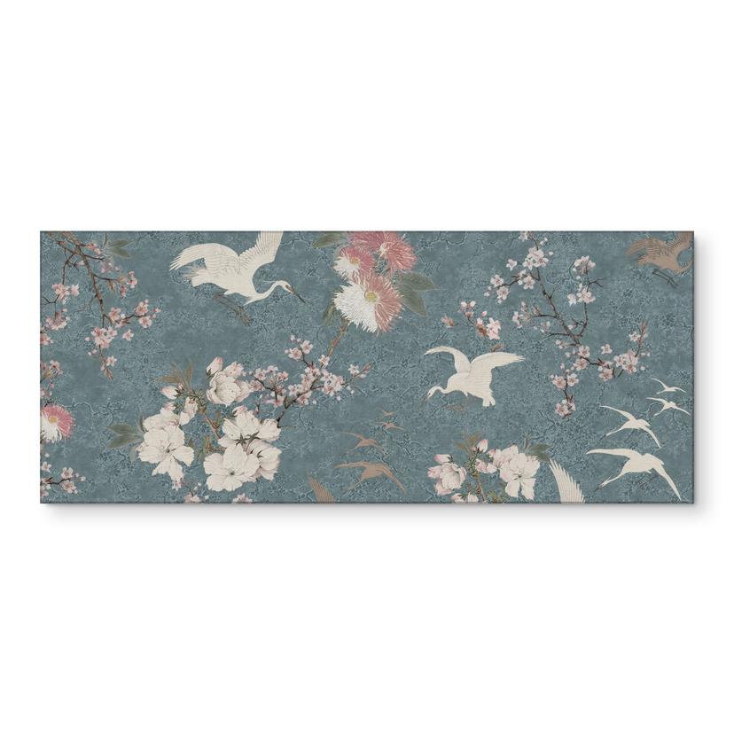 Keukenachterwand Kraanvogels in kersenbloesem waanzinnig blauw - Bloomery Decor