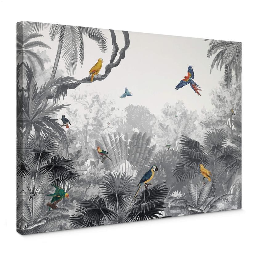 Lienzo Kikki Belle - Aves tropicales blanco y negro