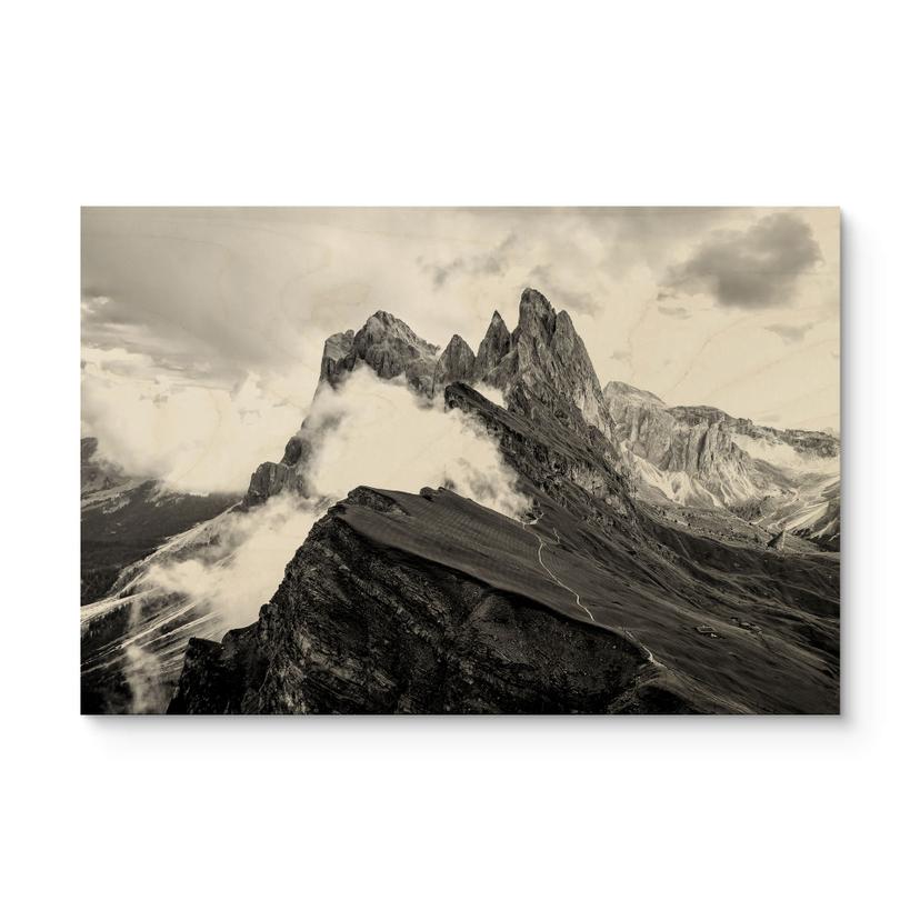 Cuadro de madera vista de los Alpes - paisaje montañoso de los Dolomitas