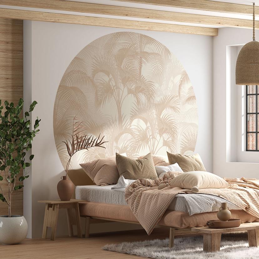 Fototapet palmer i junglen beige - Bloomery Decor - Rundt - selvklæbende/ikke-vævet