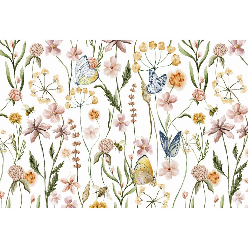 Papier peint photo Prairie printanière avec papillons - UN Designs