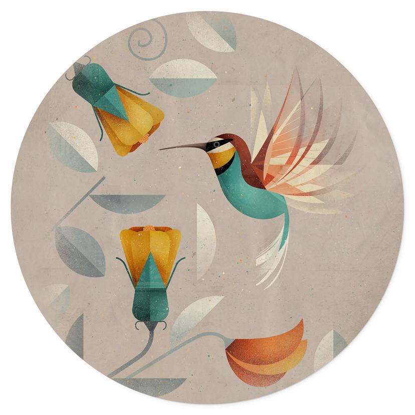 Adesivo murale uccello - colibrì rotondo - marrone