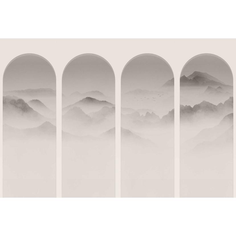 Papel pintado fotomural con panorama montañoso en tonos grises - papel pintado no tejido