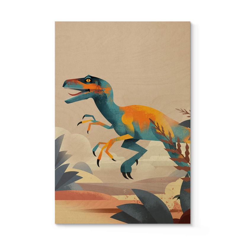 Træplakat Velociraptor - Braun