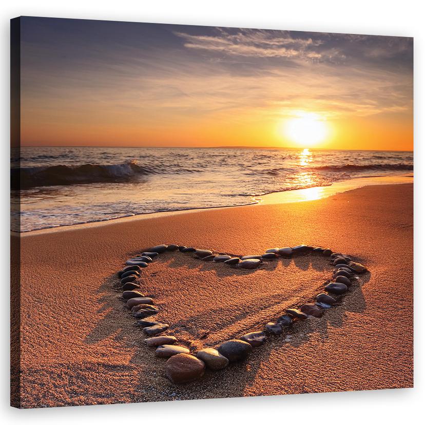 Leinwandbild Herz Liebe Sonnenuntergang