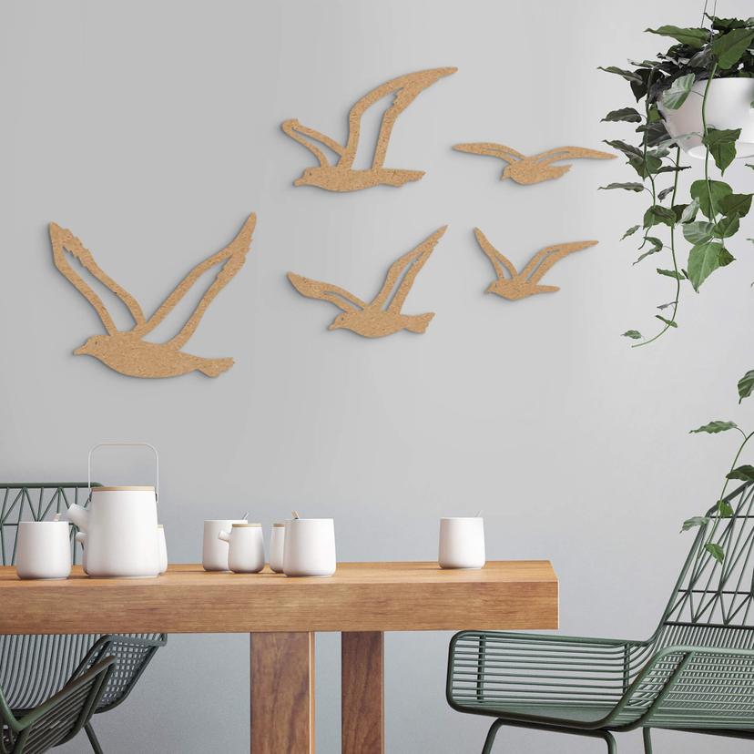 Decoración en madera MDF naturaleza - pájaros gaviotas (5 piezas)