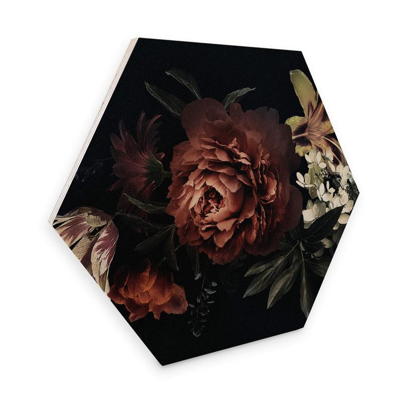 Hexagon Hout Bouquet of Red Flowers
