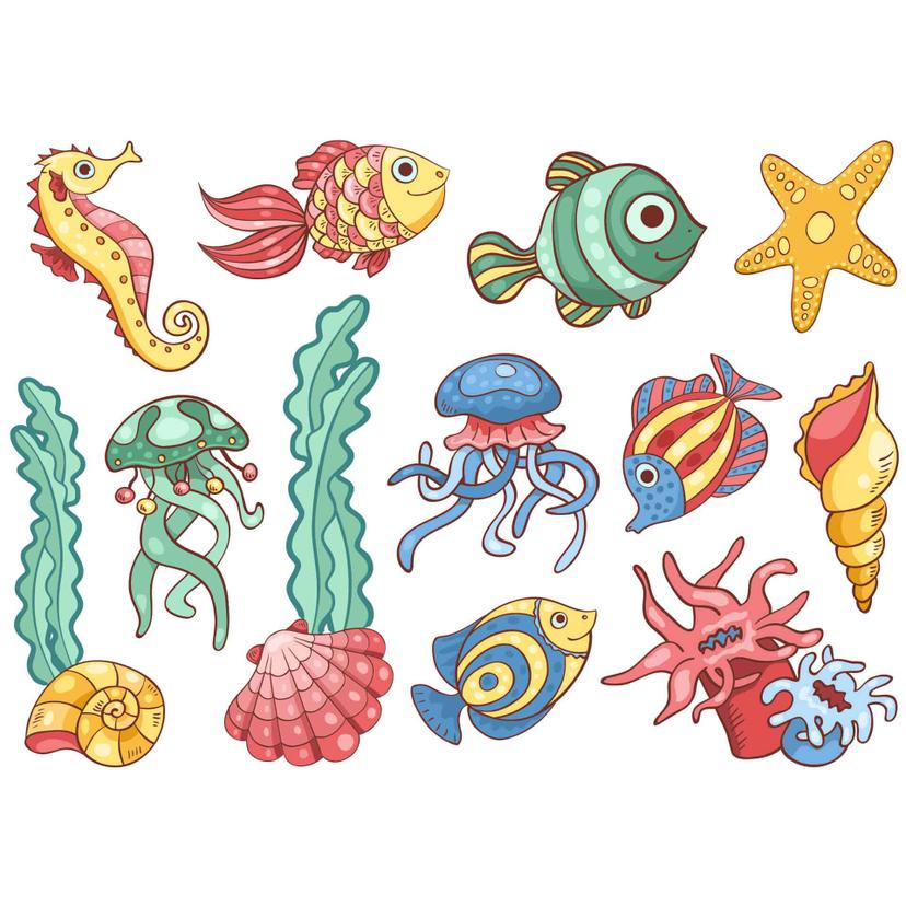 Farverige havdyr - wallsticker