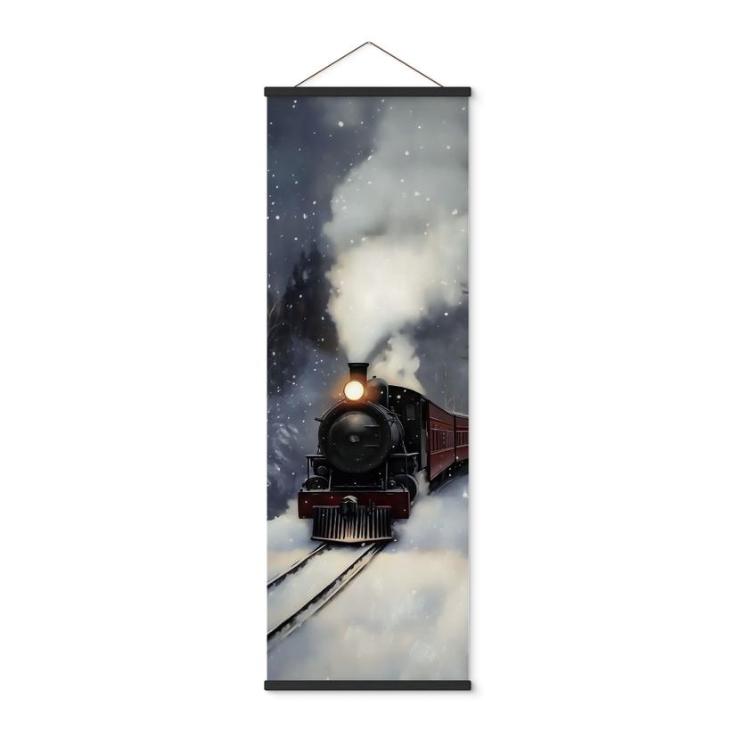 Tekstil plakat Vinter - Damplokomotiv i en snedækket skov - Melloi Art Prints - Panorama