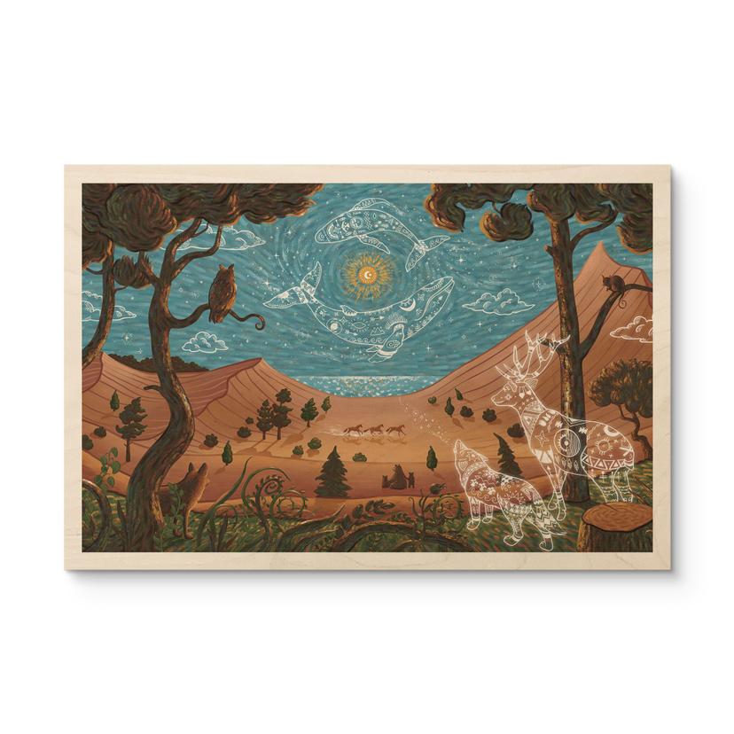 Houten Wanddecoratie Spiritueel Dierenrijk in de Nacht - Oliver Robins
