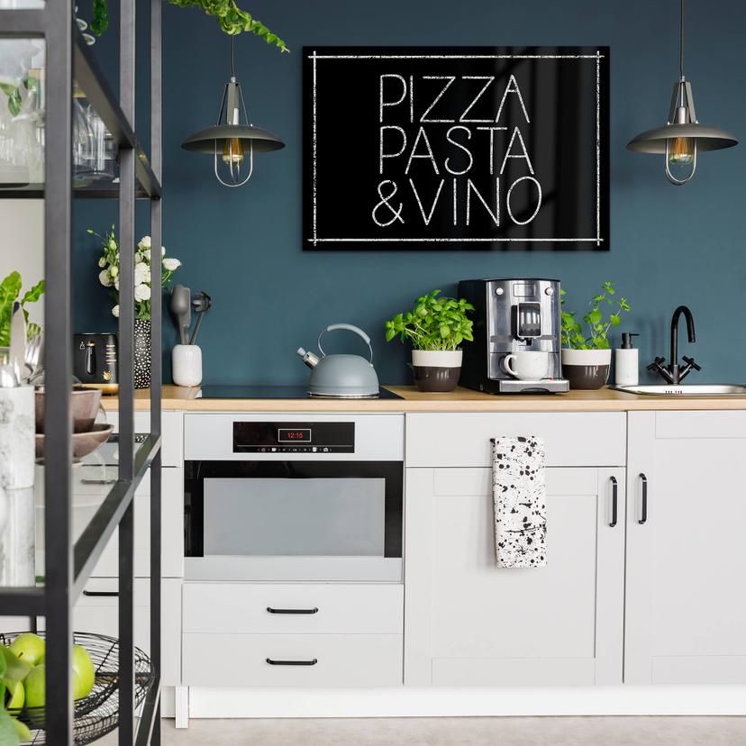 Tableau en verre acrylique Pizza Pasta & Vino noir