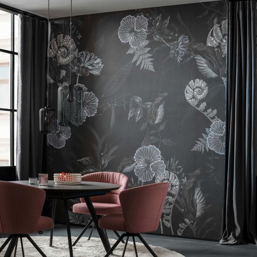 Fototapet blomster, blade blomstret natur, moderne i sort