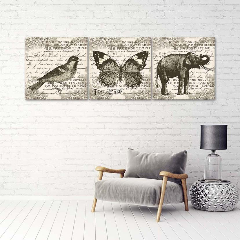 Stampa su tela 3 pezzi Animali retrò