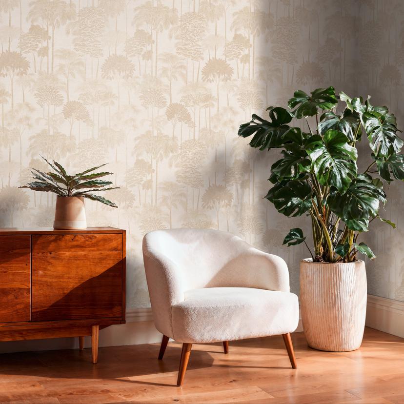 Ikke-vævet tapet skovtræer palmer beige creme tapet tapet naturlandskab