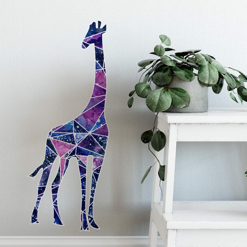 Muursticker Polygoon Galaxy Giraffe