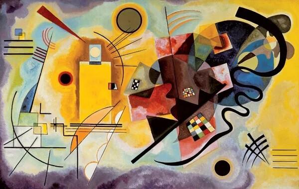 Plakat Gul, rød, blå kunsttryk, Kandinsky (30 x 24 cm)