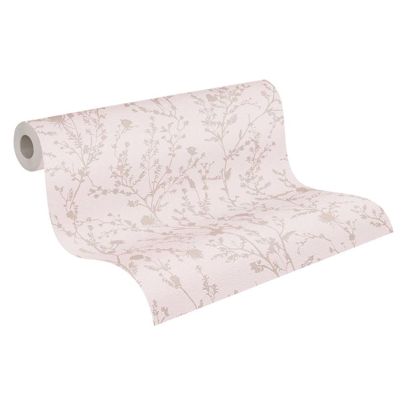 Carta da parati rami in fiore rosa grigio - Carta da parati con motivi floreali