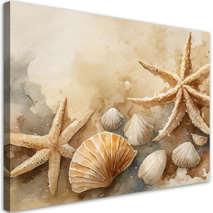 Leinwandbild Meeresmuscheln und Seesterne Acryl