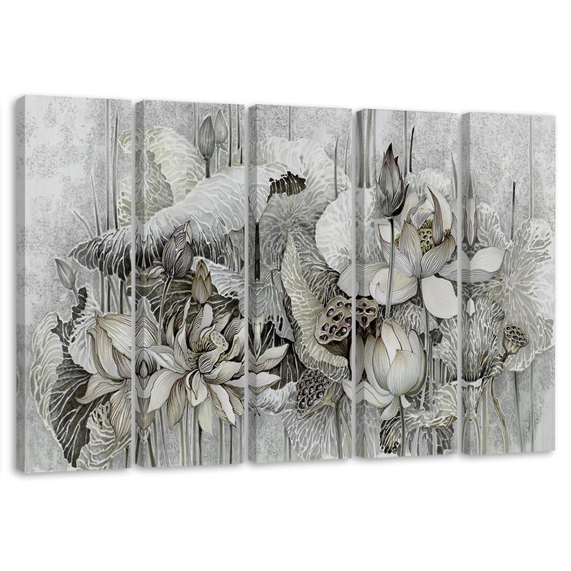 5 stykke lærredstryk, Saint Lotus-blomster