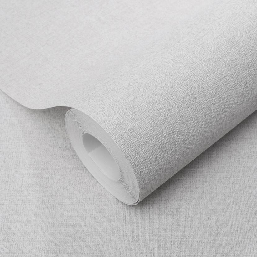 Papel pintado no tejido liso gris claro con textura de lino fino, sutilmente moderno y elegante
