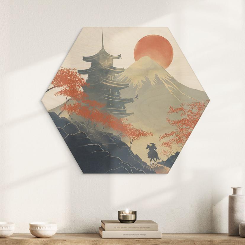 Immagine esagonale in legno alba sulla pagoda - Roze