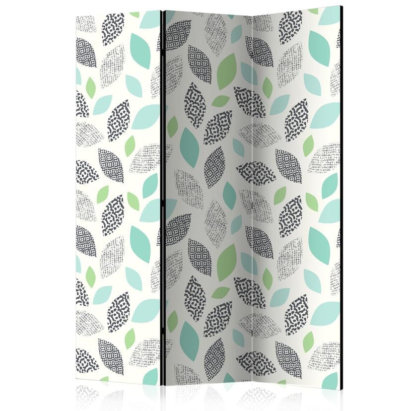 Paravent Séparation de pièce - Feuilles à motifs, 3 pièces