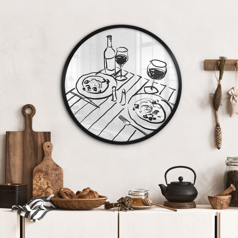 Poster in bianco e nero con cena e vino - Treechild - Rotondo