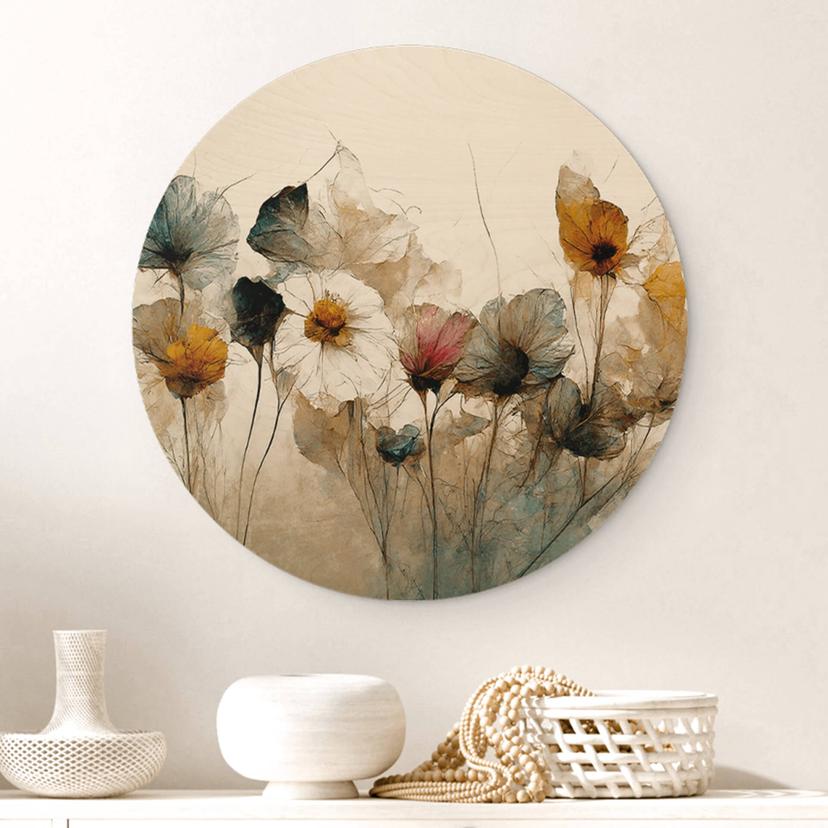 Cuadro de madera Ramo de flores secas redondo - Treechild