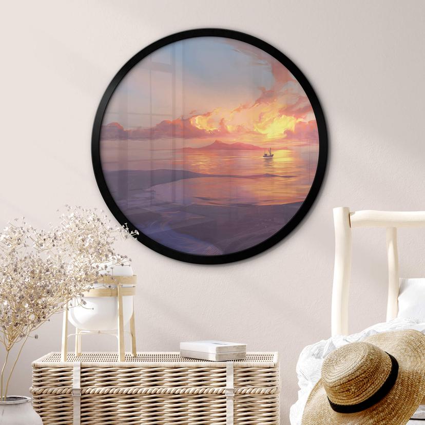 Poster aerroscape - Solnedgång vid havet - Rund