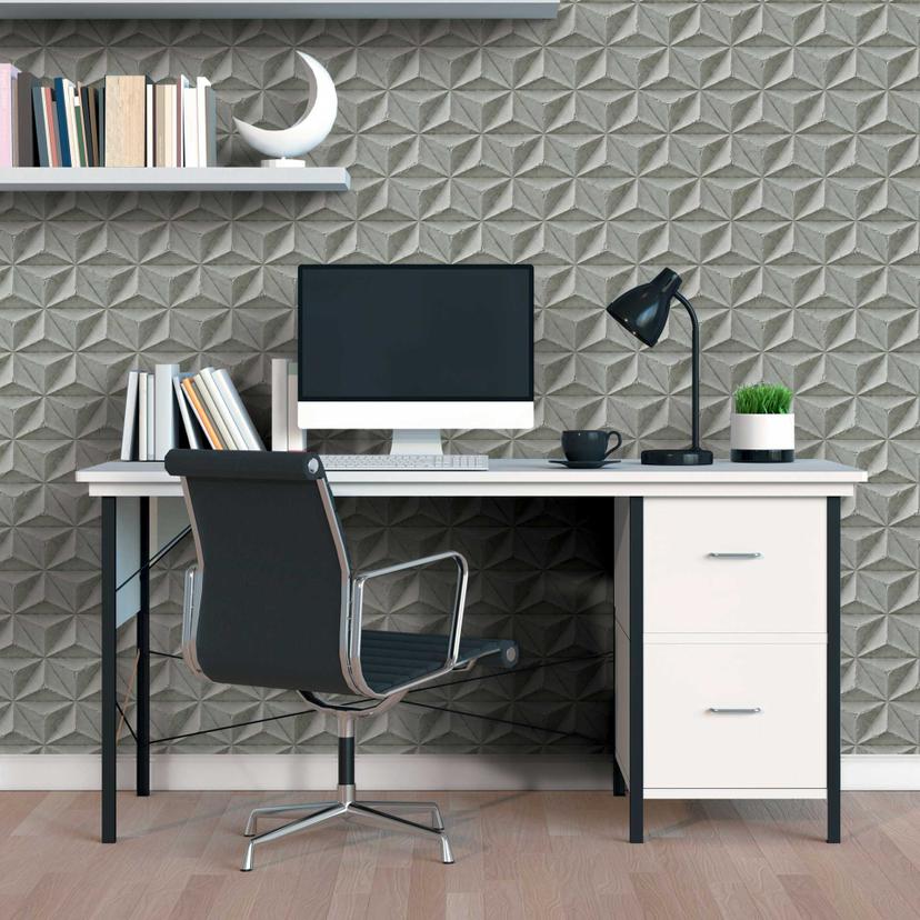 3D tapet betonlook grå - Ikke-vævet tapet med geometrisk mønster - industrielt look