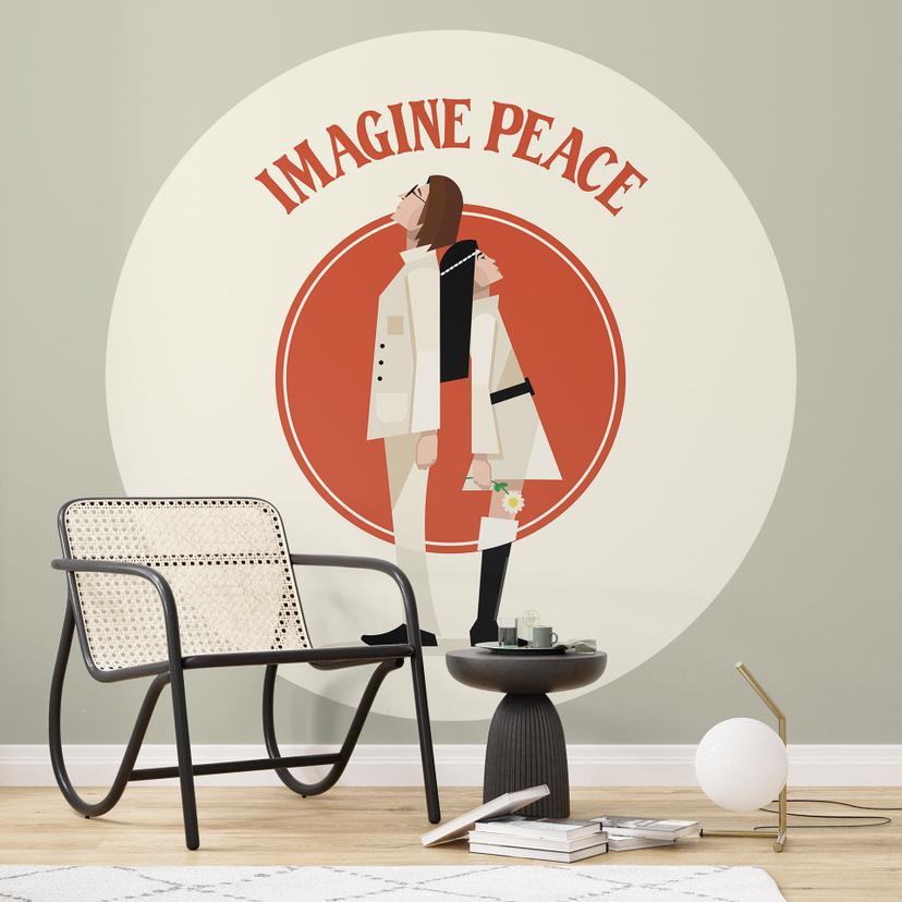 Fotomural Imagine Peace - Dos por la paz y la esperanza - Retrodrome - Redondo - Papel pintado autoa