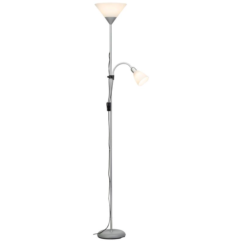 Deckenfluter mit Leselampe Oskar, weiß, 180 x 25 cm, Metall Stehlampe