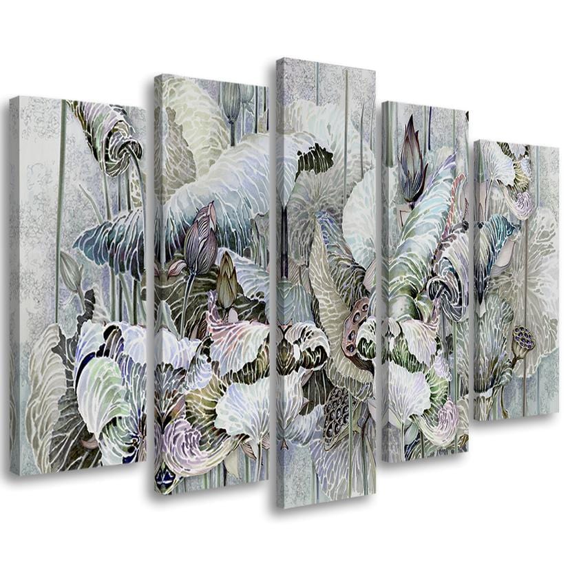 5 stykke lærredstryk, Saint Lotus-blomster