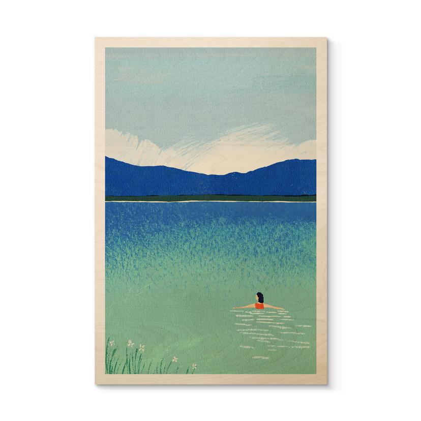 Houten Wanddecoratie Zomerzwemmen in het bergmeer - Rivers