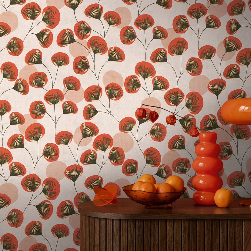 Papier peint mural intissé Skandi - Échantillon rétro marquant en gris & terre cuite