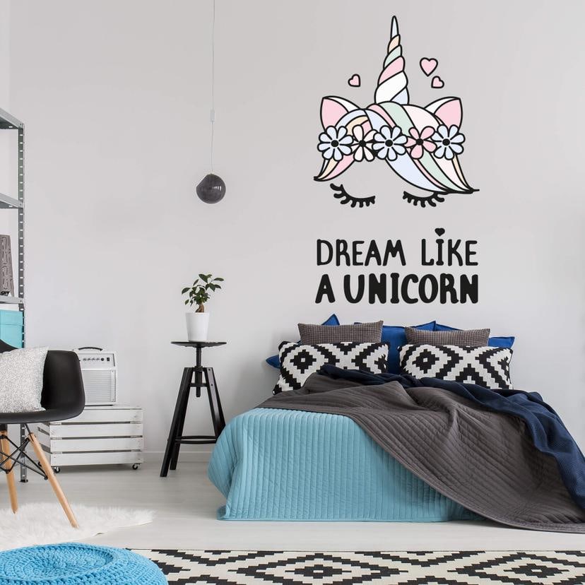 Sticker mural Kvilis - Tête de licorne Dream like a Unicorn