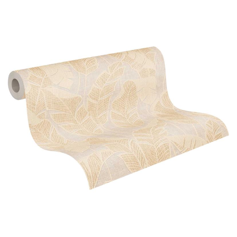 Papel pintado no tejido con hojas, blanco oro claro brillante - papel pintado floral plantas